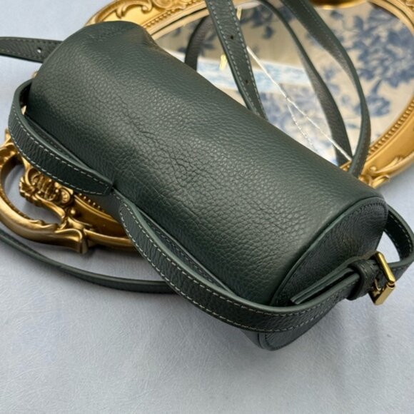 🆕 OROTON 🧿 NWOT Margot Mini Cylindrical Leather Drum Bag, Deep Green - Picture 10 of 16